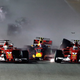 Max Verstappen gets caught in the middle of a Ferrari sandwich with Sebastian Vettel and Kimi Raikkonen at the 2017 Singapore Grand Prix. Race stewards determined no driver was “wholly or predominantly to blame for the incident.”